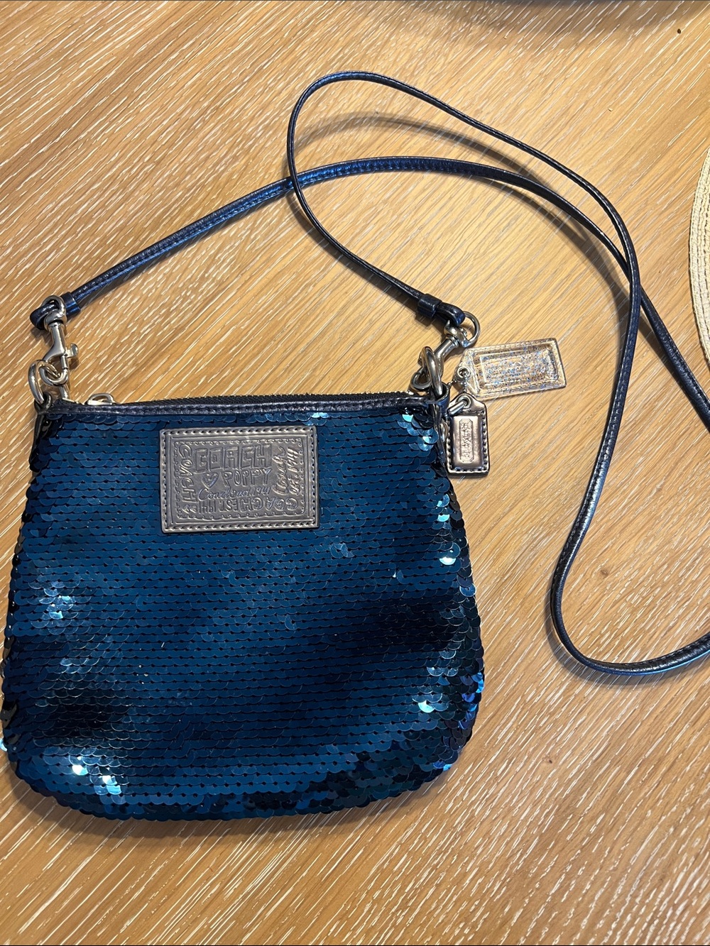 Coach Poppy Navy Blue Sequin Crossbody Bag